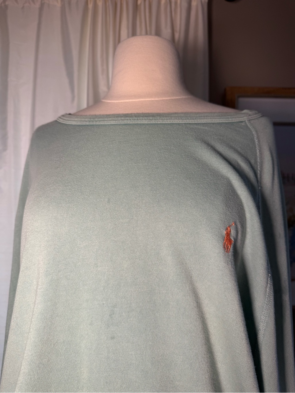 Polo by Ralph Lauren Sage Green Off-Shoulder Pullover with Orange Pony - Picture 3 of 11